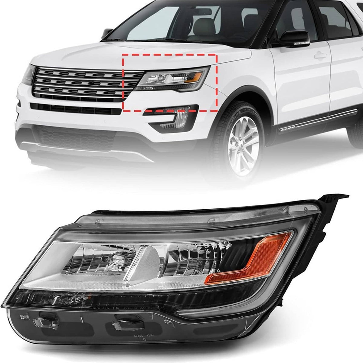 Bethesda Industrial Driver Left Side Headlight w/ LED DRL For 2016-19 Ford Explorer Chrome Housing