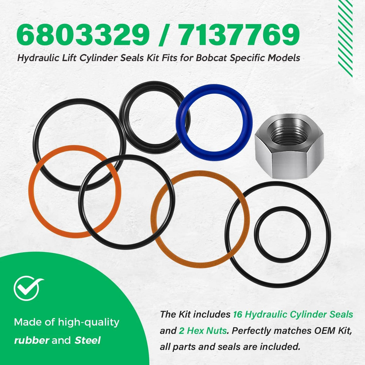 Bethesda Industrial 2 sets 6803329 7137769 Hydraulic Lift Cylinder Seal Kit for Bobcat 444, 500, 520