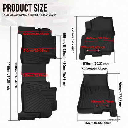 Bethesda Industrial Floor Mats for 2022-2025 Nissan Frontier Crew Cab All Weather TPE 3PCS Liner Set