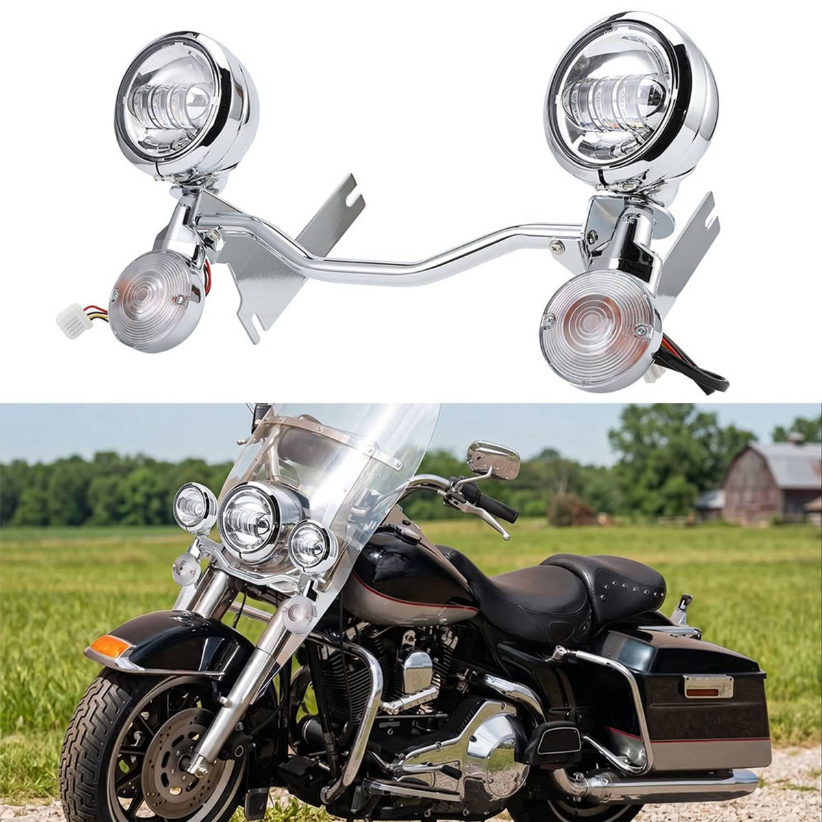 Bethesda Industrial LED Passing Fog Spot Light Turn Signal Lamp Bar Fit For Harley Road King 94-13