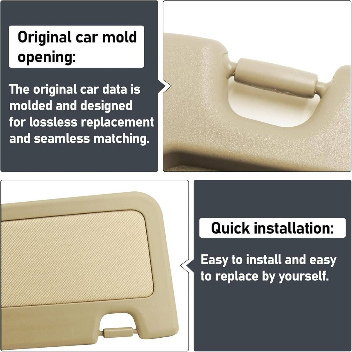 Bethesda Industrial 2Pcs Beige Sun Visor Left & Right Visor Kit For 2006-2011 Honda Civic Visors