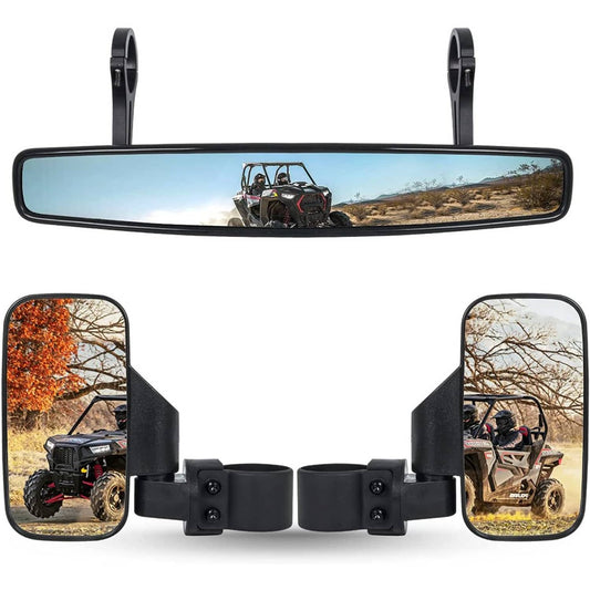 Bethesda Industrial UTV Rear View Center and Side Mirrors For CAN-AM POLARIS RZR with 2" Roll Bar