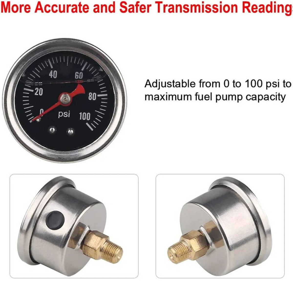 Bethesda Industrial Black-Red Adjustable Fuel Pressure Regulator Kit Oil 0-100psi Gauge -6AN 6AN