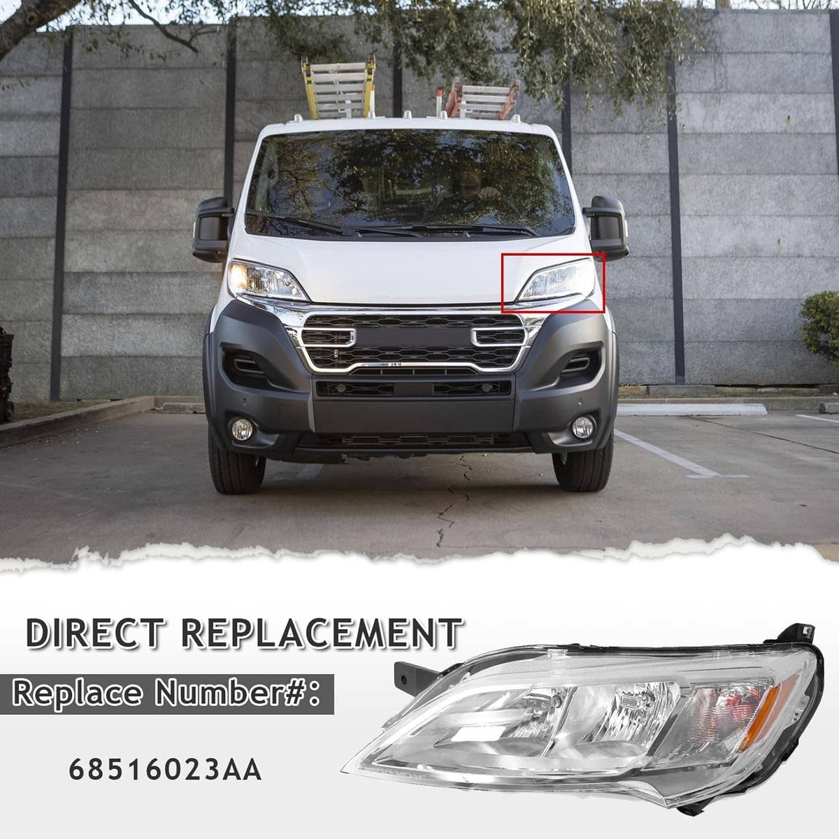 Bethesda Industrial Left Driver Side Halogen Headlight For 2023-2026 Dodge Ram Promaster 1500 2500