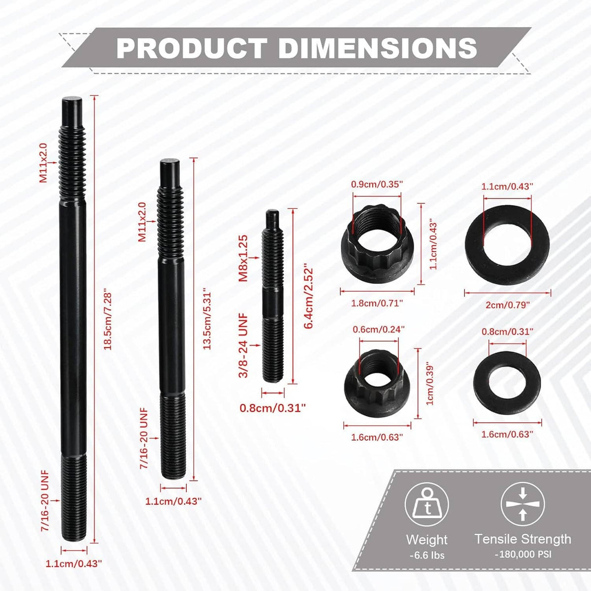 Bethesda Industrial Black Cylinder Head Stud Kit For 97-03 Chevy LS1 LQ9 LS6 4.8L 5.3L 6.0L Engines