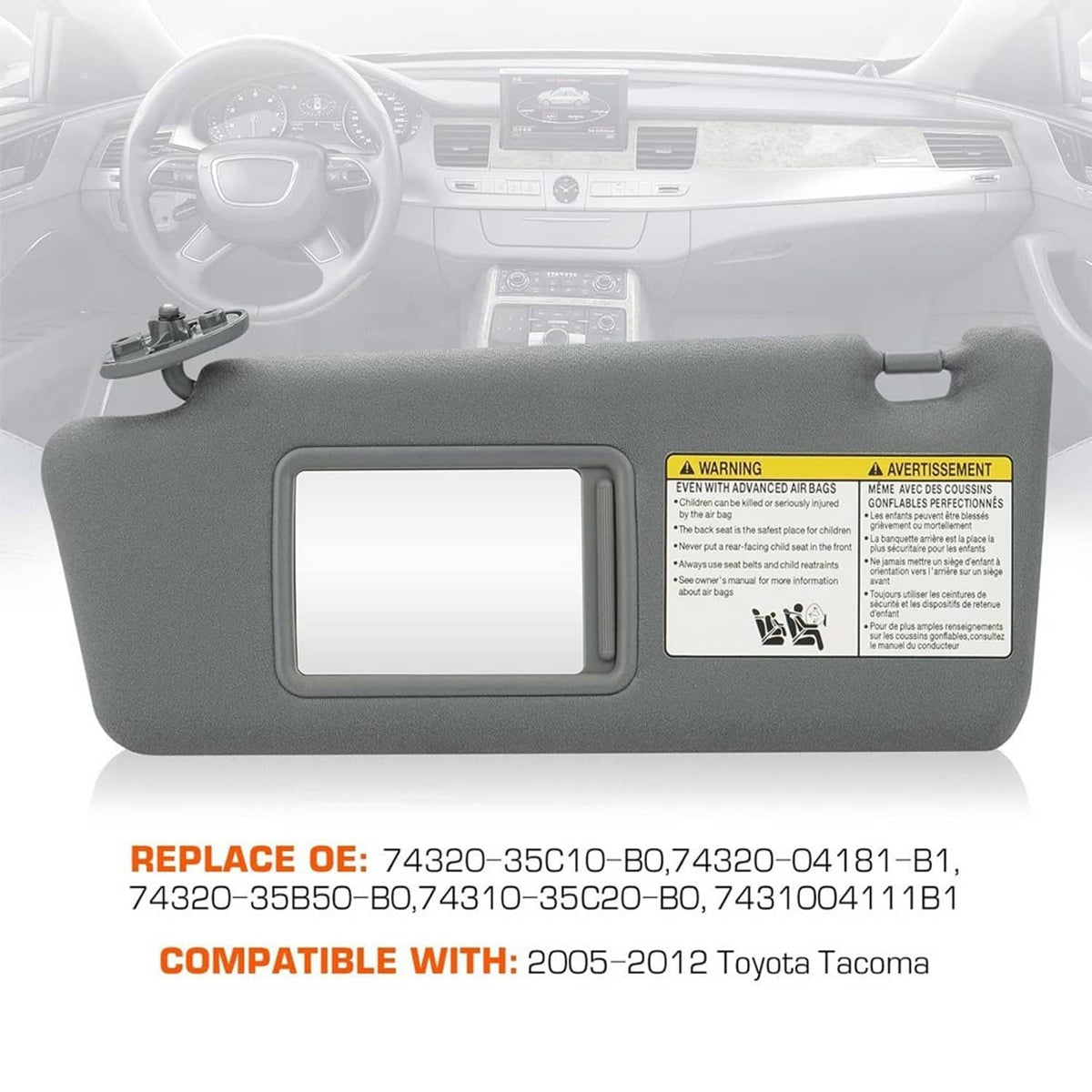 Bethesda Industrial 2Pcs Sun Visor LH Driver & RH Passenger Side For 2005-2015 Toyota Tacoma Gray