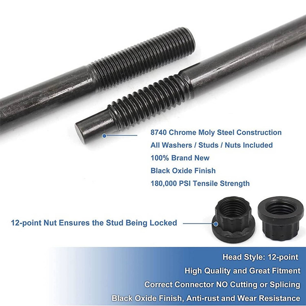 Bethesda Industrial Black Cylinder Head Stud Kit For 97-03 Chevy LS1 LQ9 LS6 4.8L 5.3L 6.0L Engines