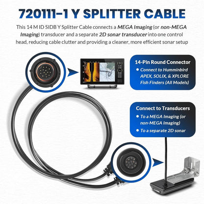 Bethesda Industrial 14 M ID SIDB Y Splitter Cable 720111-1 for Humminbird SOLIX/APEX/XPLORE 30-Inch