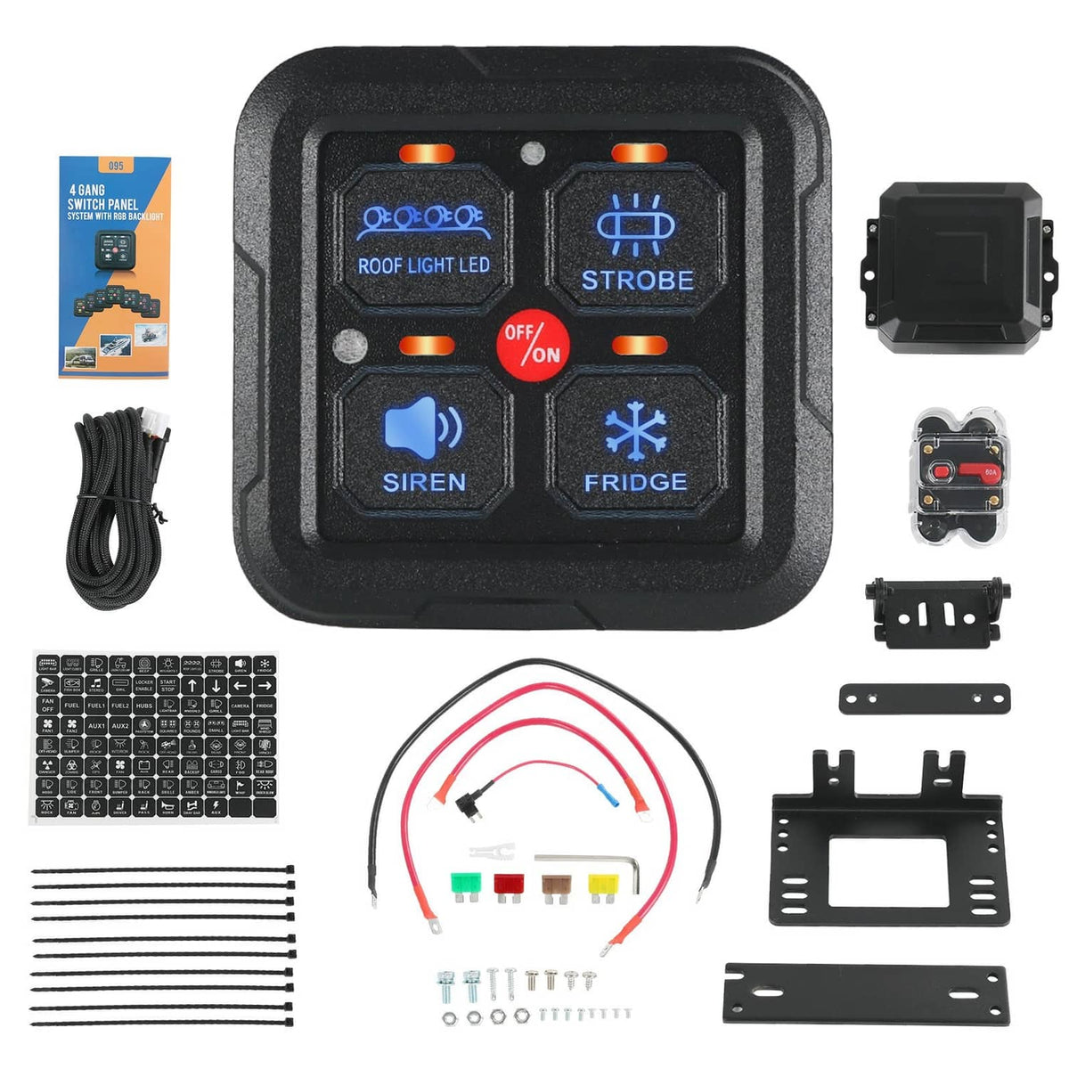 Bethesda Industrial 4 Gang ON/OFF Switch Panel Circuit Control Box LED Light Bar Marine Boat Car 12V