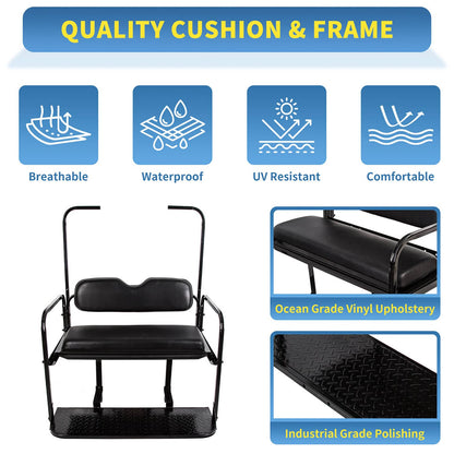 Bethesda Industrial Flip Folding Rear Seat Cushions Pad w/Roof Support For EZGO TXT 1995+ Golf Cart