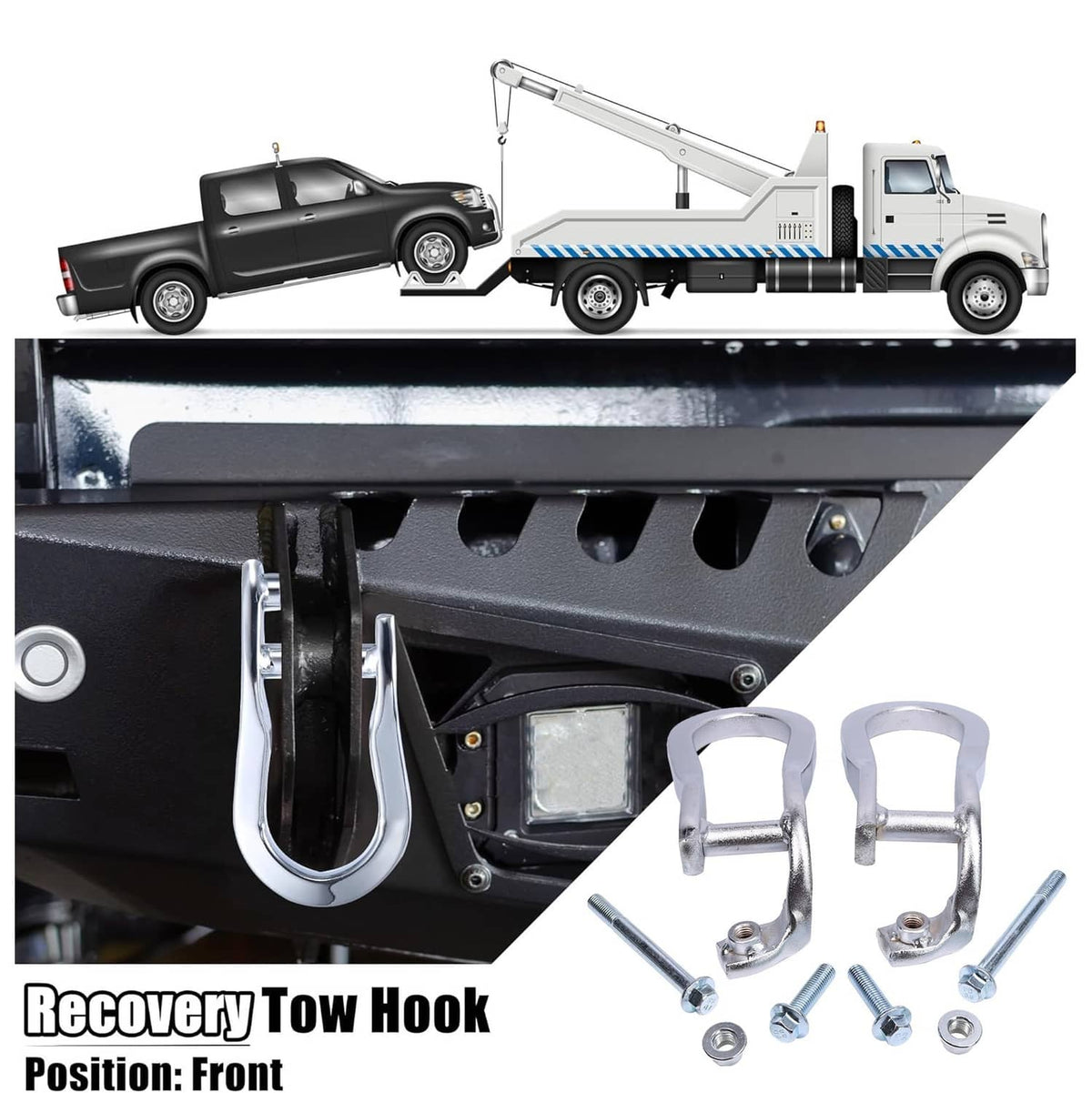 Bethesda Industrial Pair Chrome Tow Hooks Kit 84072464 For 2015-2019 Silverado Sierra 2500HD& 3500HD