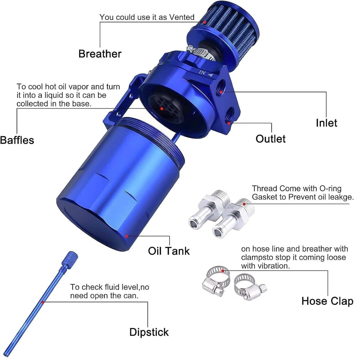 Bethesda Industrial Universal Blue Oil Catch Can Tank Kit Polish Baffled Reservoir w/Breather Filter