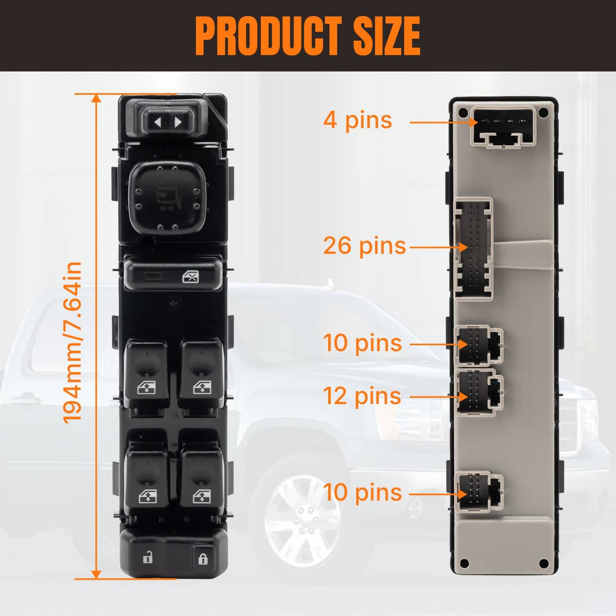 Bethesda Industrial Left Side Master Power Window Control Switch For Hummer H2 2003-04 Base 6.0L V8