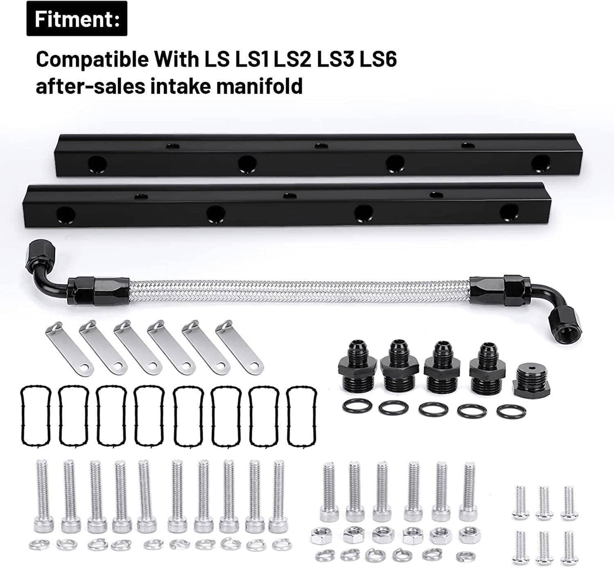 Bethesda Industrial Billet Fuel Rail Kit for LS LS1 LS2 LS3 LS6 Intake Manifold +Hardware Black New
