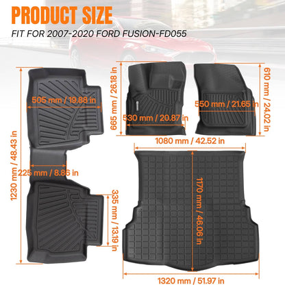 Bethesda Industrial All Weather Floor Mats & Cargo Liner Black For Ford Fusion Non Hybrid 2017-2020