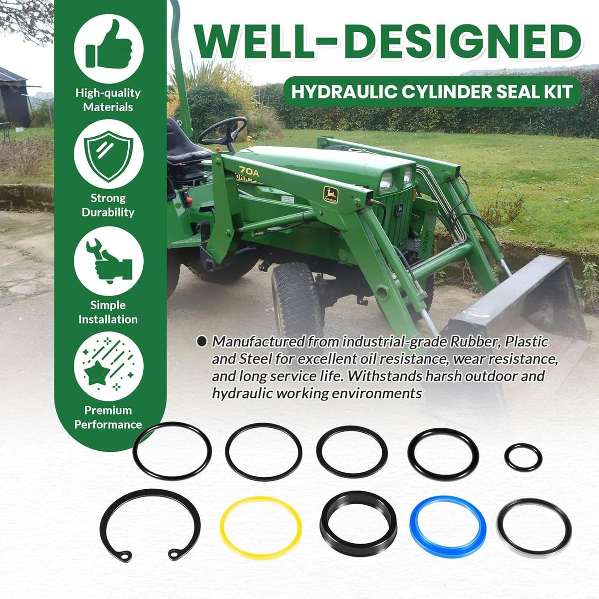 Bethesda Industrial AM118391 Cylinder Seal Kit fit for John Deere 40 44 60 70 70A Loader 1-1/2” Bore