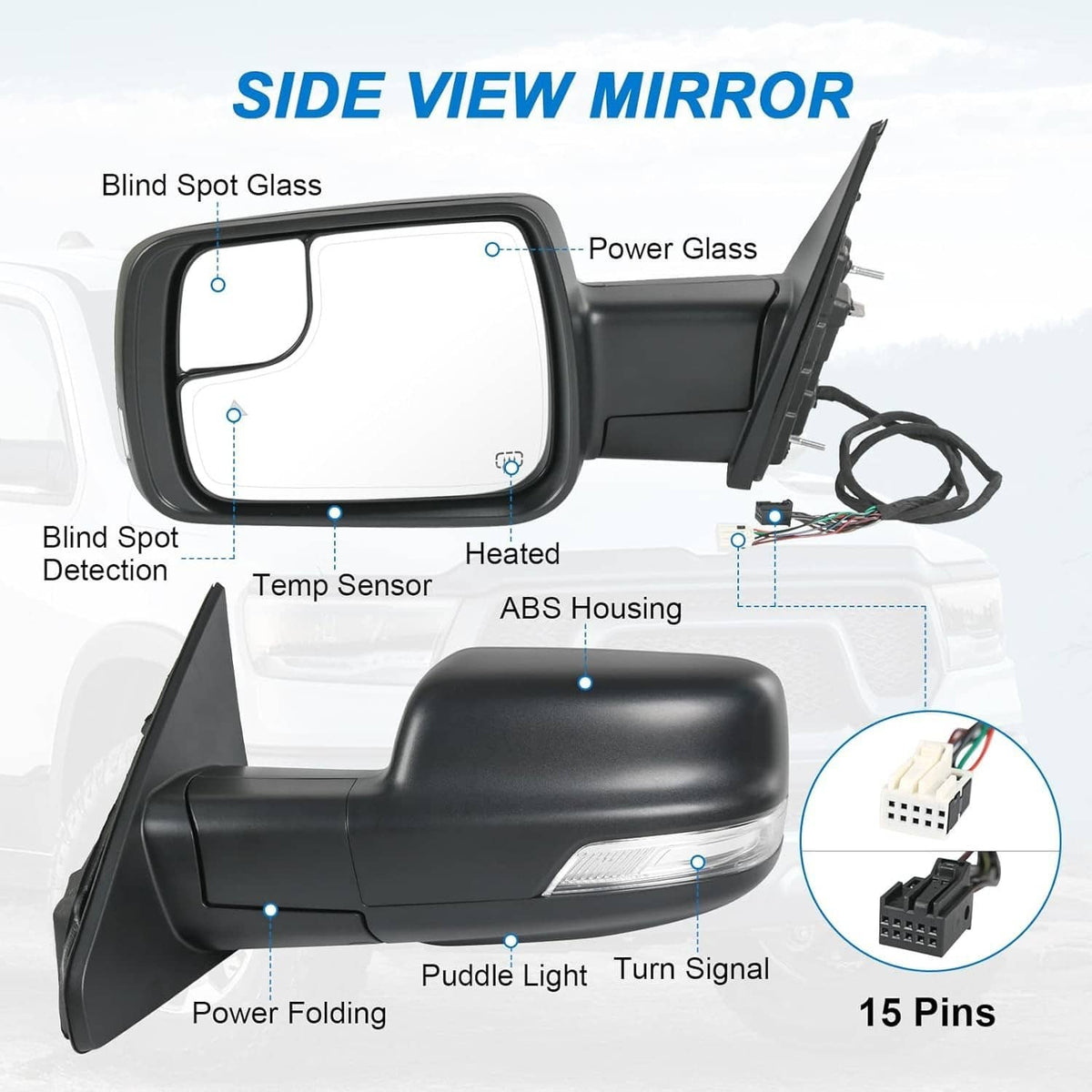 Bethesda Industrial For Dodge Ram 1500 2019-2024 Left Driver Side Mirror Heated Signal Blind Spot