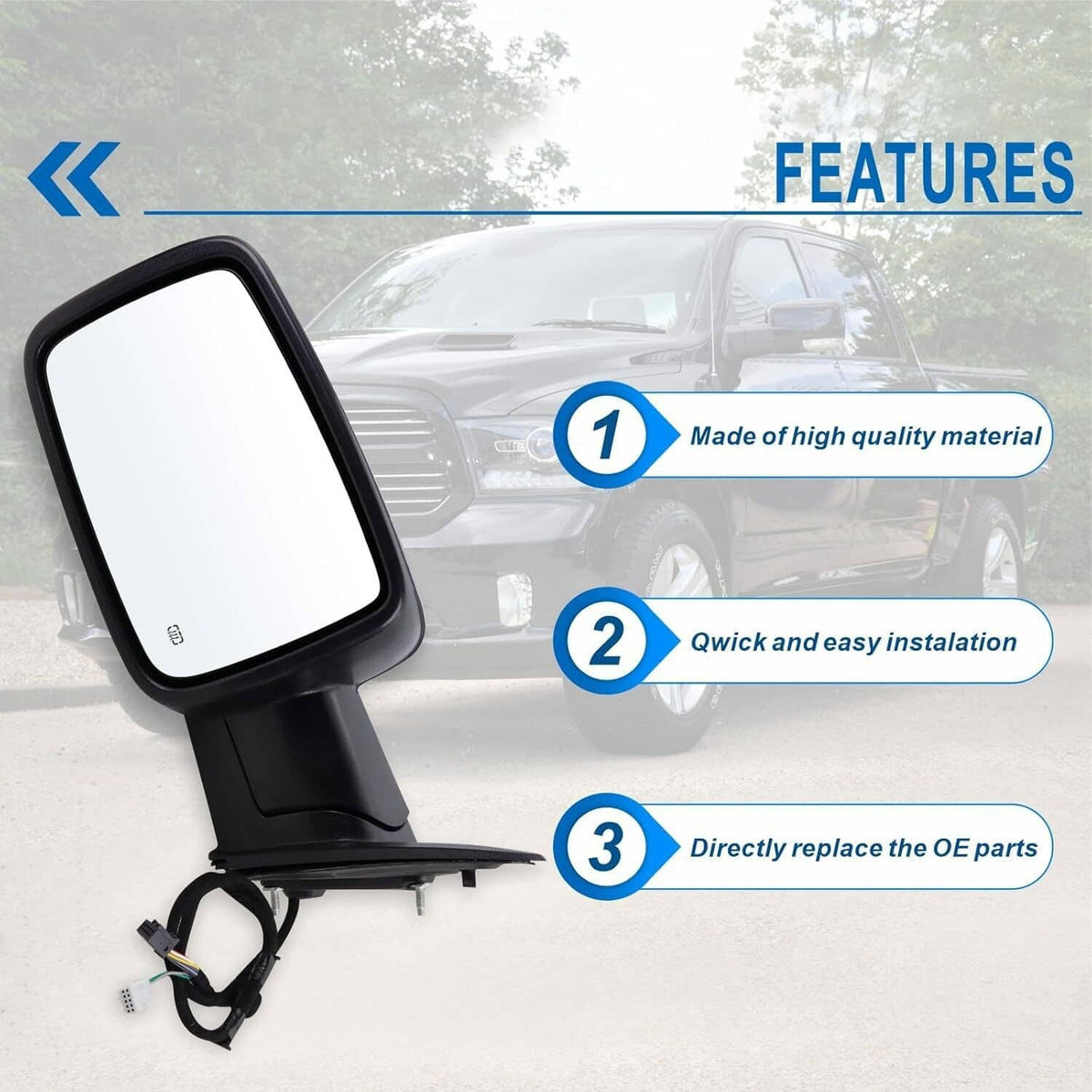 Bethesda Industrial Left/Driver Fits 2013-2019 Dodge Ram 1500 Power Fold+Heated+Temp Sensor Mirror