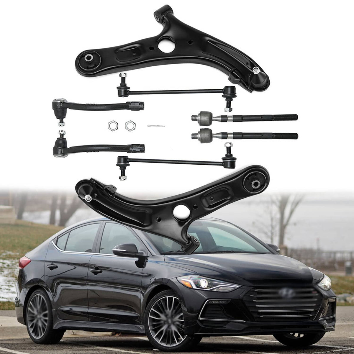 Bethesda Industrial For 2013-2016 Hyundai Elantra Front Control Arm Ball Joint Tie Rod Sway Link Kit