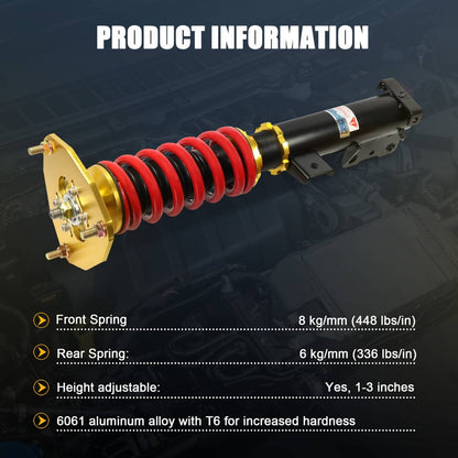 Bethesda Industrial Full Coilovers For 2000-2005 Mitsubishi Eclipse 3rd-Gen D53A / D52A Adj Height