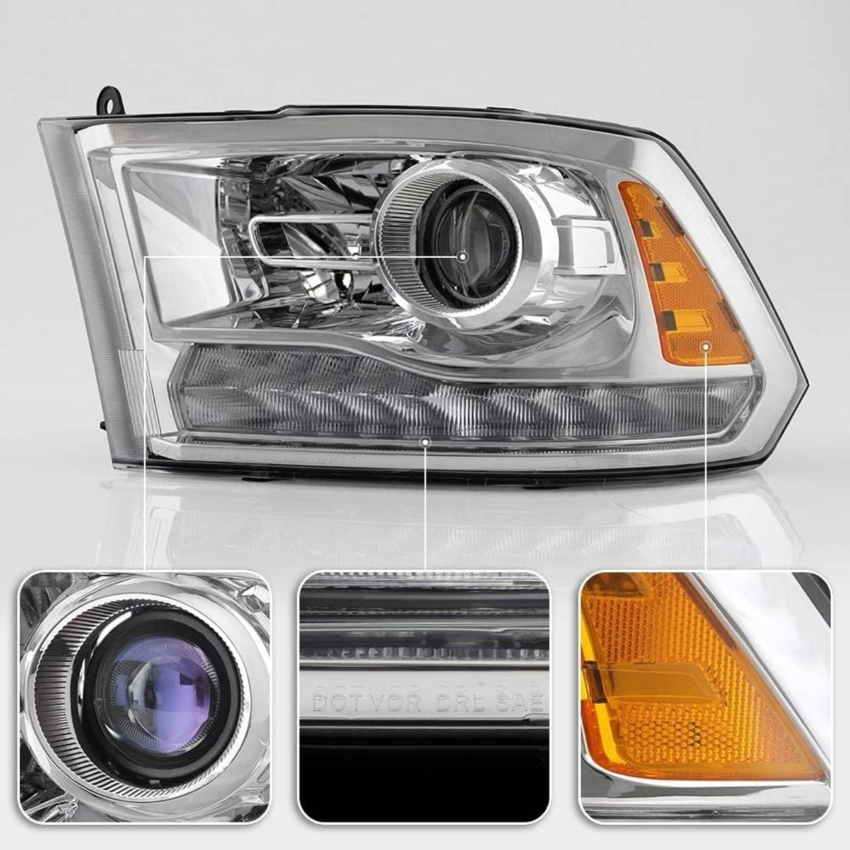 Bethesda Industrial For 2009-2018 Dodge Ram 1500 2500 3500 Pickup w/LED Projector Chrome Headlights