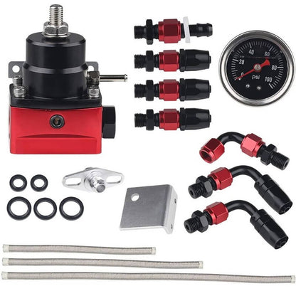 Bethesda Industrial Black-Red Adjustable Fuel Pressure Regulator Kit Oil 0-100psi Gauge -6AN 6AN
