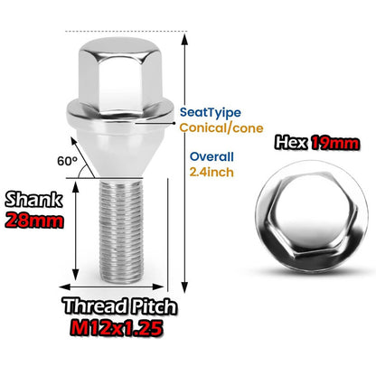 Bethesda Industrial 20PCS 12x1.25 Wheel Lug Nuts For Jeep Cherokee Compass Dodge Dart Chrysler 200