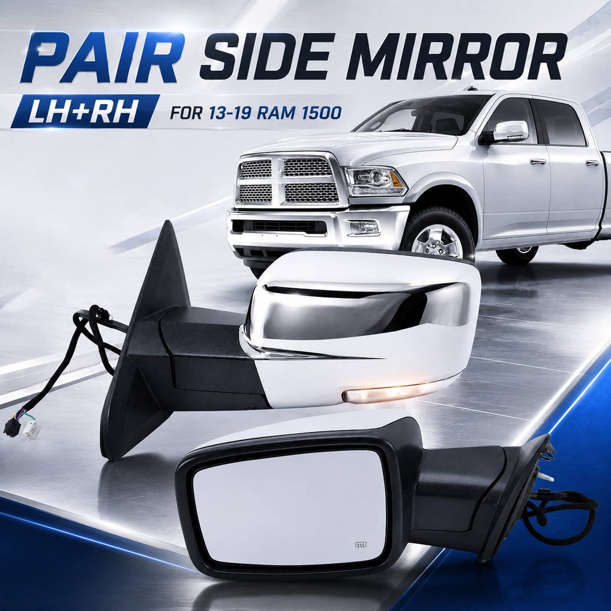 Bethesda Industrial Pair For 2013-2019 Ram 1500 Side Mirror Chrome Power Fold Heated Temper Sensor