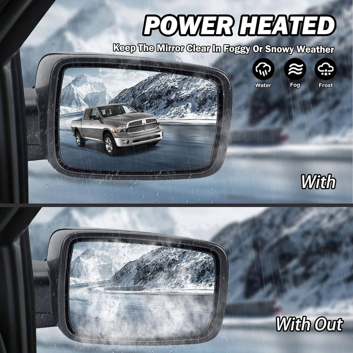 Bethesda Industrial Right/Passenger Side For 2013-2019 Ram 1500 Manual Fold+Heated+LED Signal Mirror