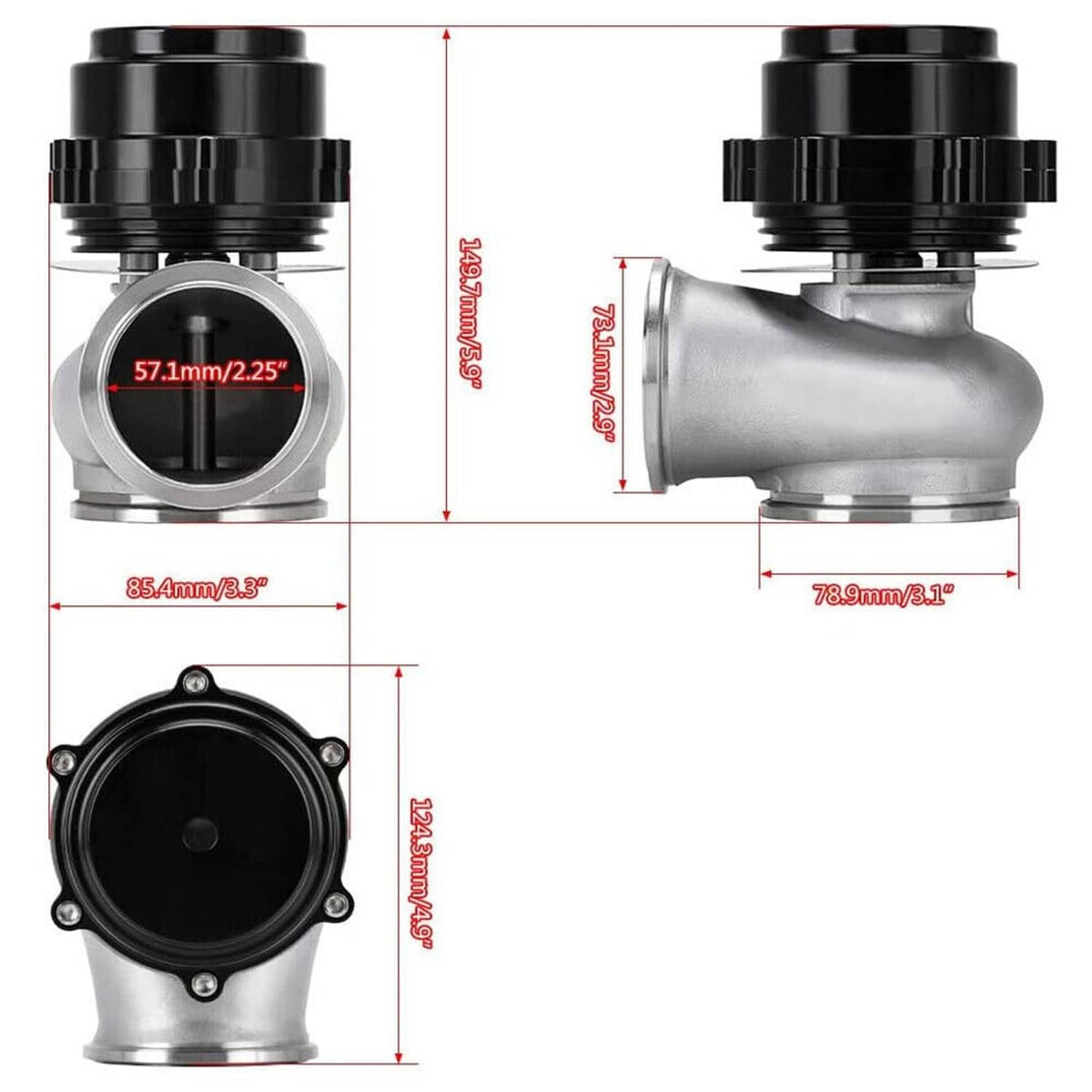 Bethesda Industrial 60MM V-Band Flange Clamp Wastegate EWG Waste Gate 10 & 18 PSI Spring Kits Black