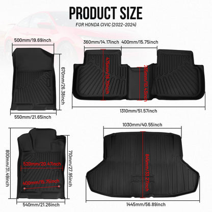 Bethesda Industrial 3D Molded Floor Mats & Cargo Liner For Honda Civic Sedan 2022-2025 All Weather