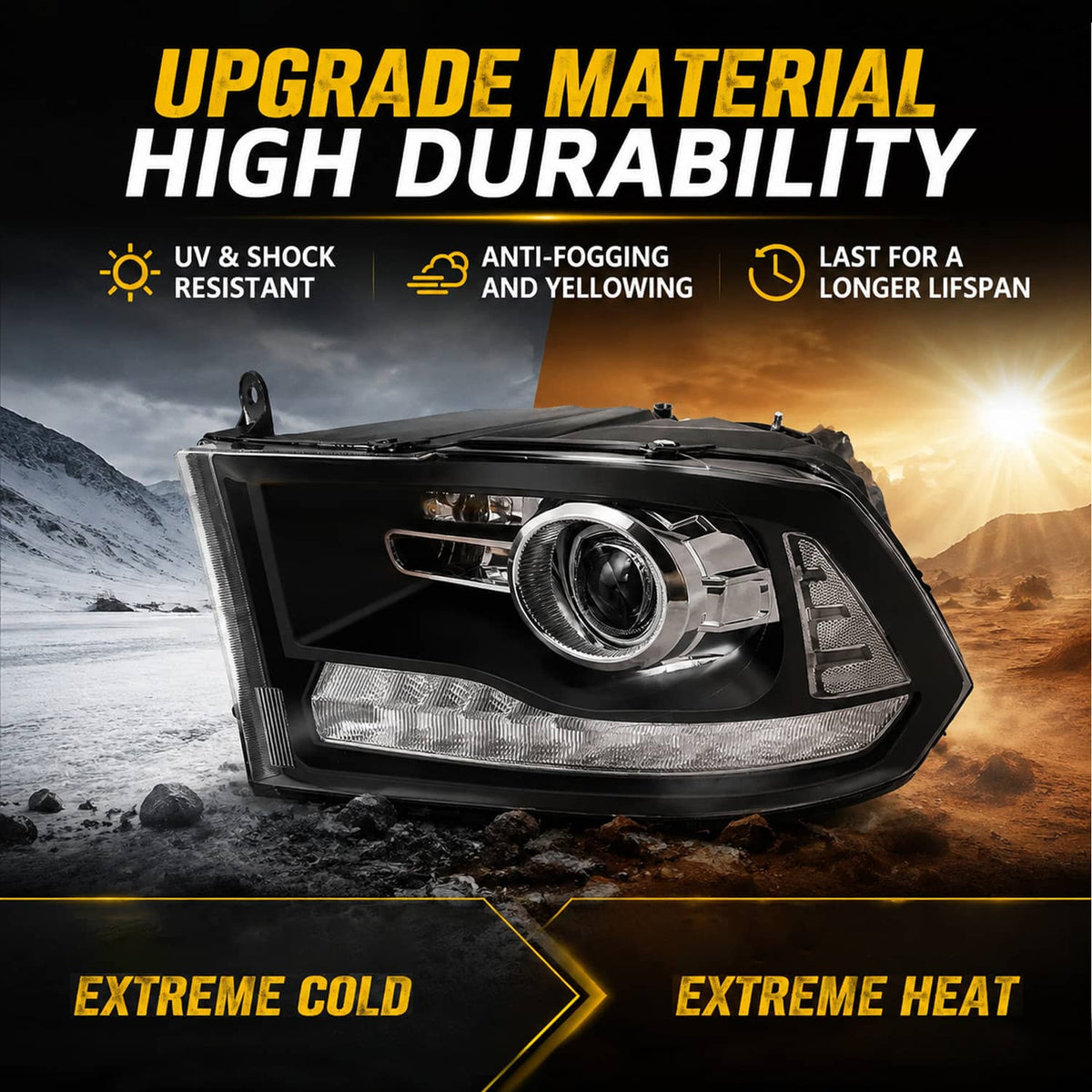 Bethesda Industrial For 2009-2018 Dodge Ram 1500 2500 3500 Black Projector Headlights with LED DRL