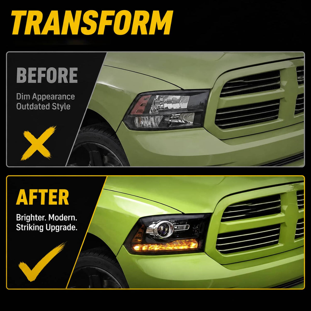 Bethesda Industrial For 2009-2018 Dodge Ram 1500 2500 3500 Black Projector Headlights with LED DRL