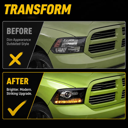 Bethesda Industrial For 2009-2018 Dodge Ram 1500 2500 3500 Black Projector Headlights with LED DRL