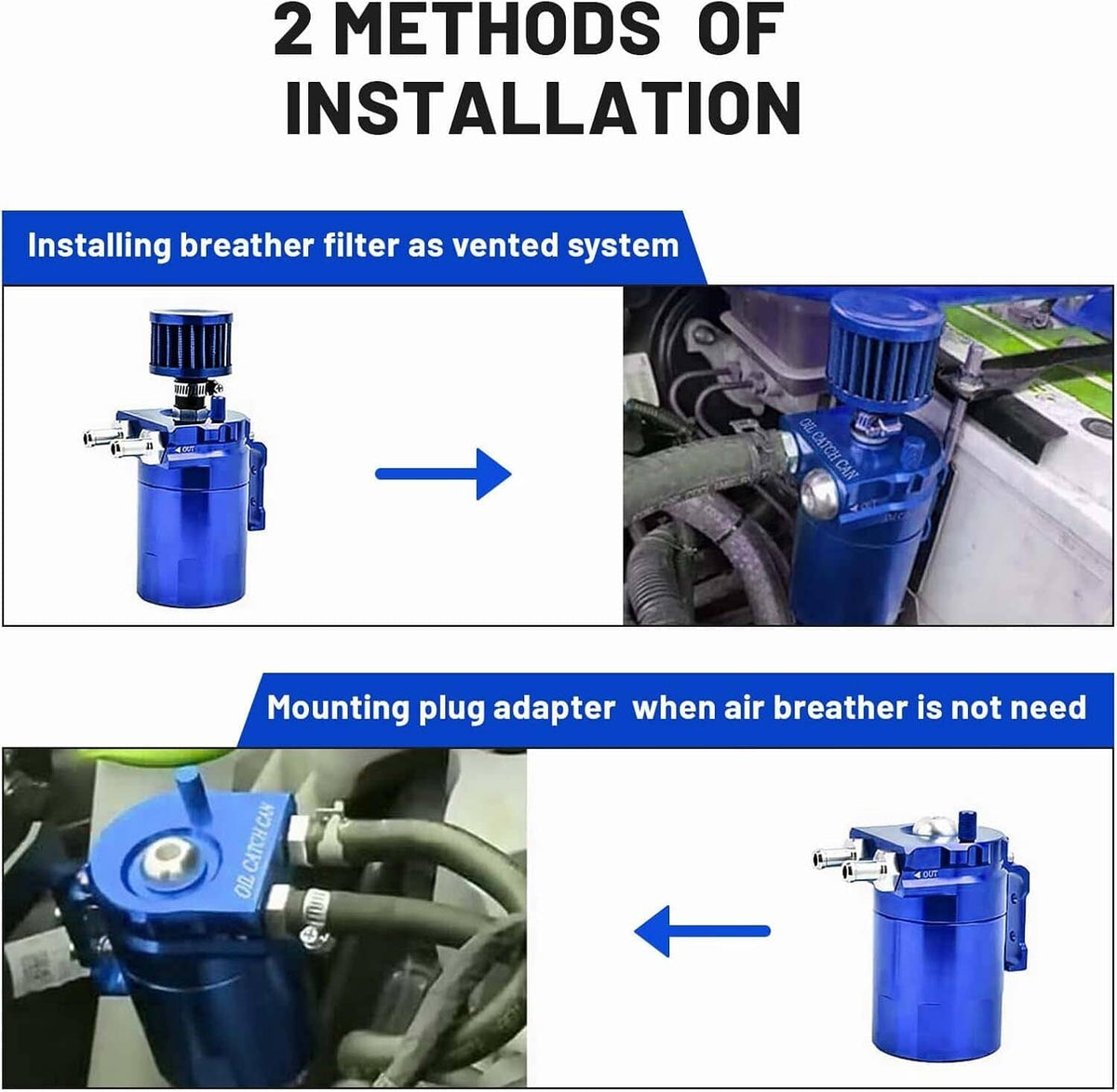 Bethesda Industrial Universal Blue Oil Catch Can Tank Kit Polish Baffled Reservoir w/Breather Filter