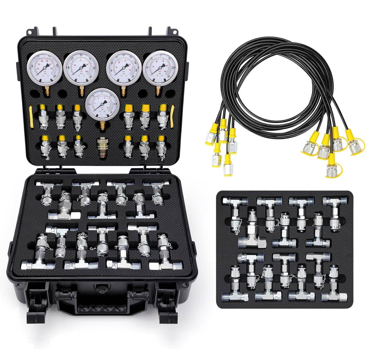 Bethesda Industrial 60Mpa Hydraulic Pressure Test Kit 5 Gauges 13 Couplings 14 Tee Connectors 5 Hose