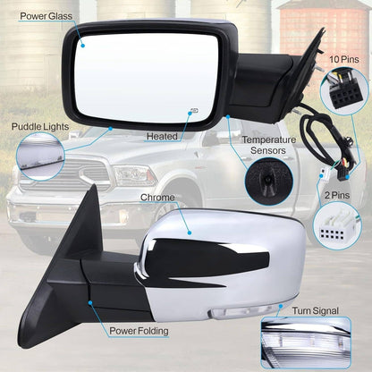 Bethesda Industrial Left Side Mirror For 2013-2019 Ram 1500 Chrome Power Fold+ Heated+Temper Sensor