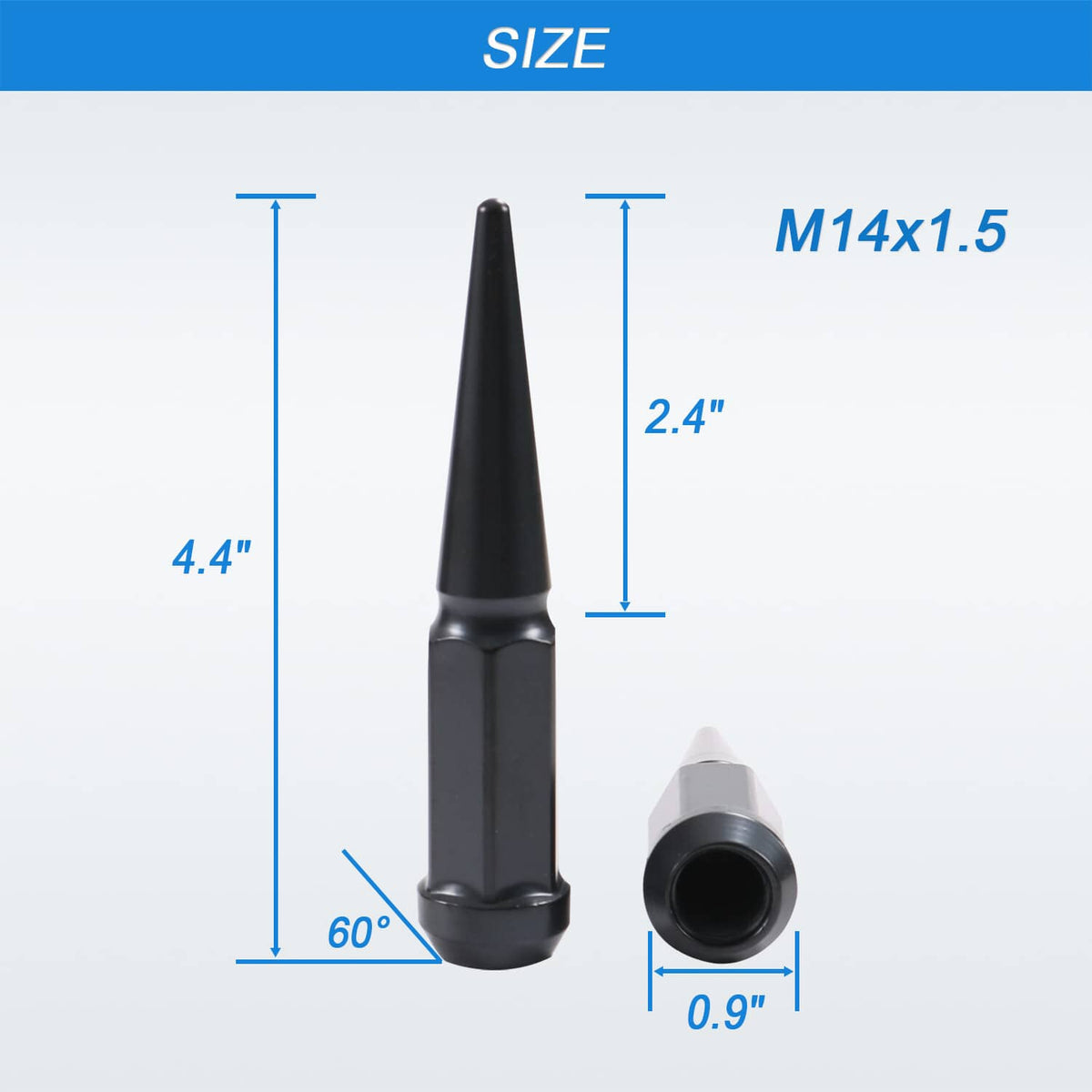 Bethesda Industrial 24PCS Spike Lug Nuts 14x1.5 Black For Chevy Silverado Tahoe 4.4" Tall with Key