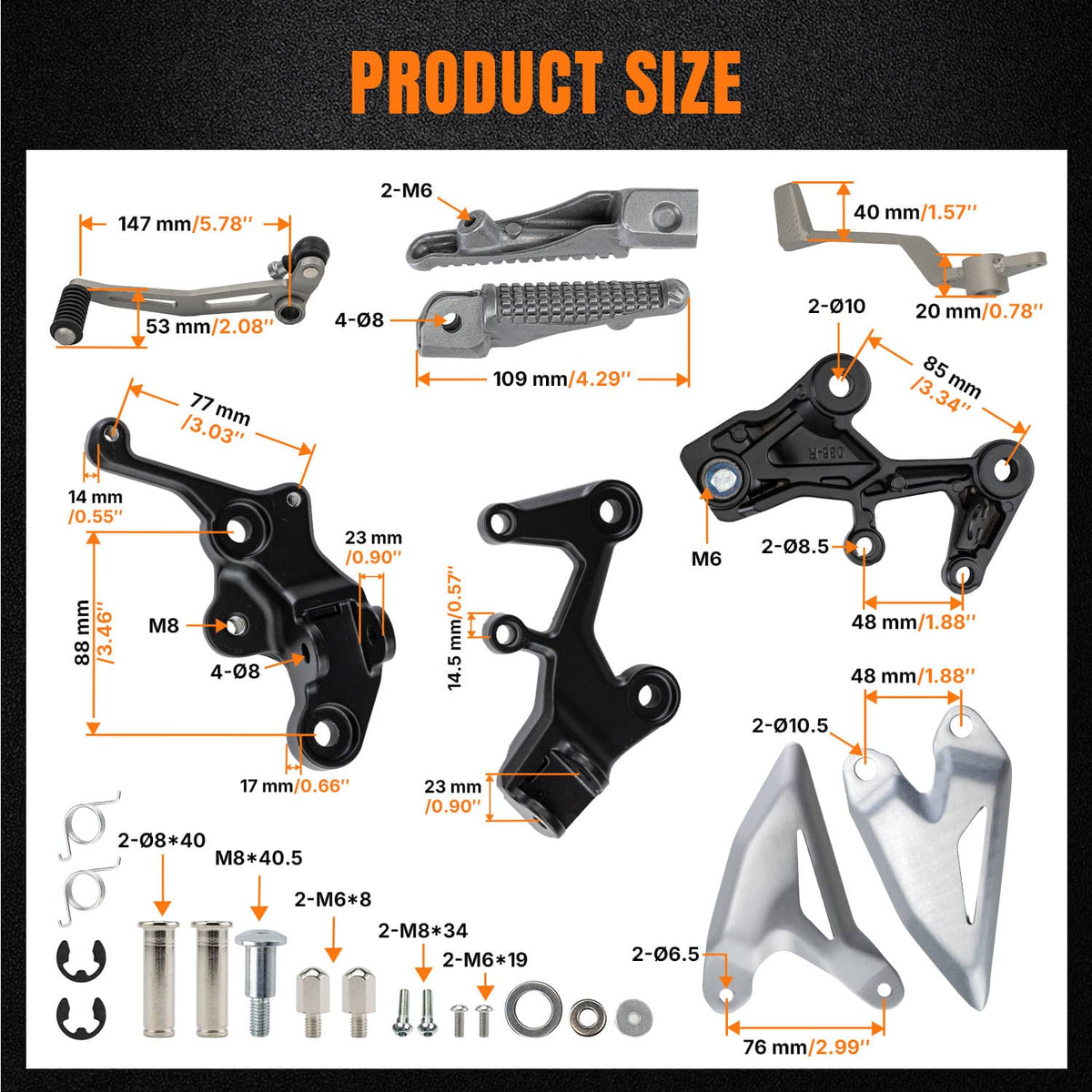 Bethesda Industrial Driver FootRest Pegs Bracket Set For Kawasaki Ninja 400 2018-24 & Z400 2019-24