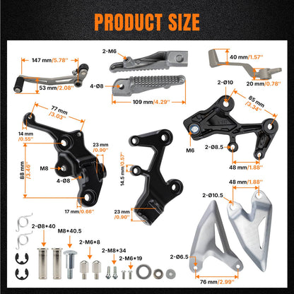 Bethesda Industrial Driver FootRest Pegs Bracket Set For Kawasaki Ninja 400 2018-24 & Z400 2019-24