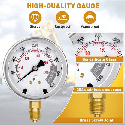 Bethesda Industrial 60Mpa Hydraulic Pressure Test Kit 5 Gauges 13 Couplings 14 Tee Connectors 5 Hose
