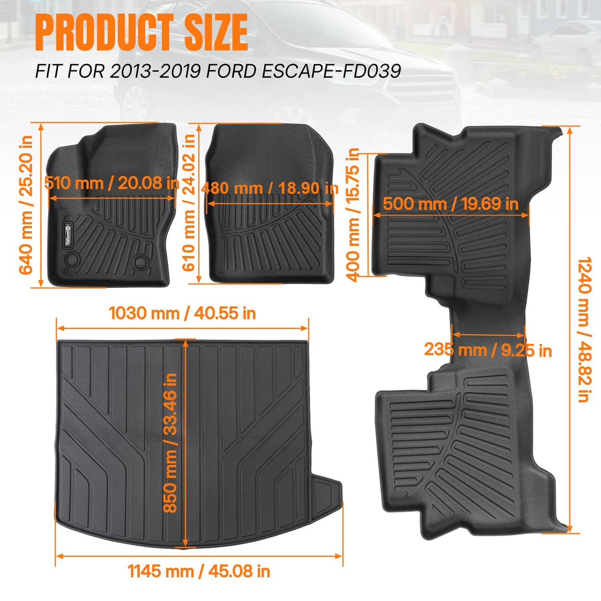 Bethesda Industrial 4Pcs Floor Mats & Cargo Liner for 2013 2014 2015 2016 2017 2018 2019 Ford Escape
