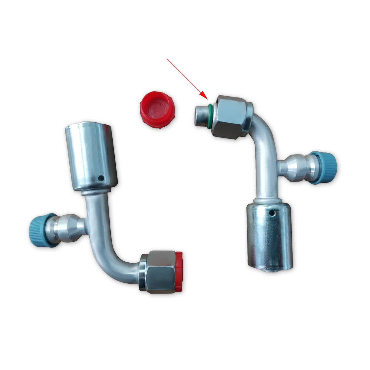 Bethesda Industrial #10 #8 AC Fittings Beadlock A/C Female O Ring 90 Degree with R134a Service Ports