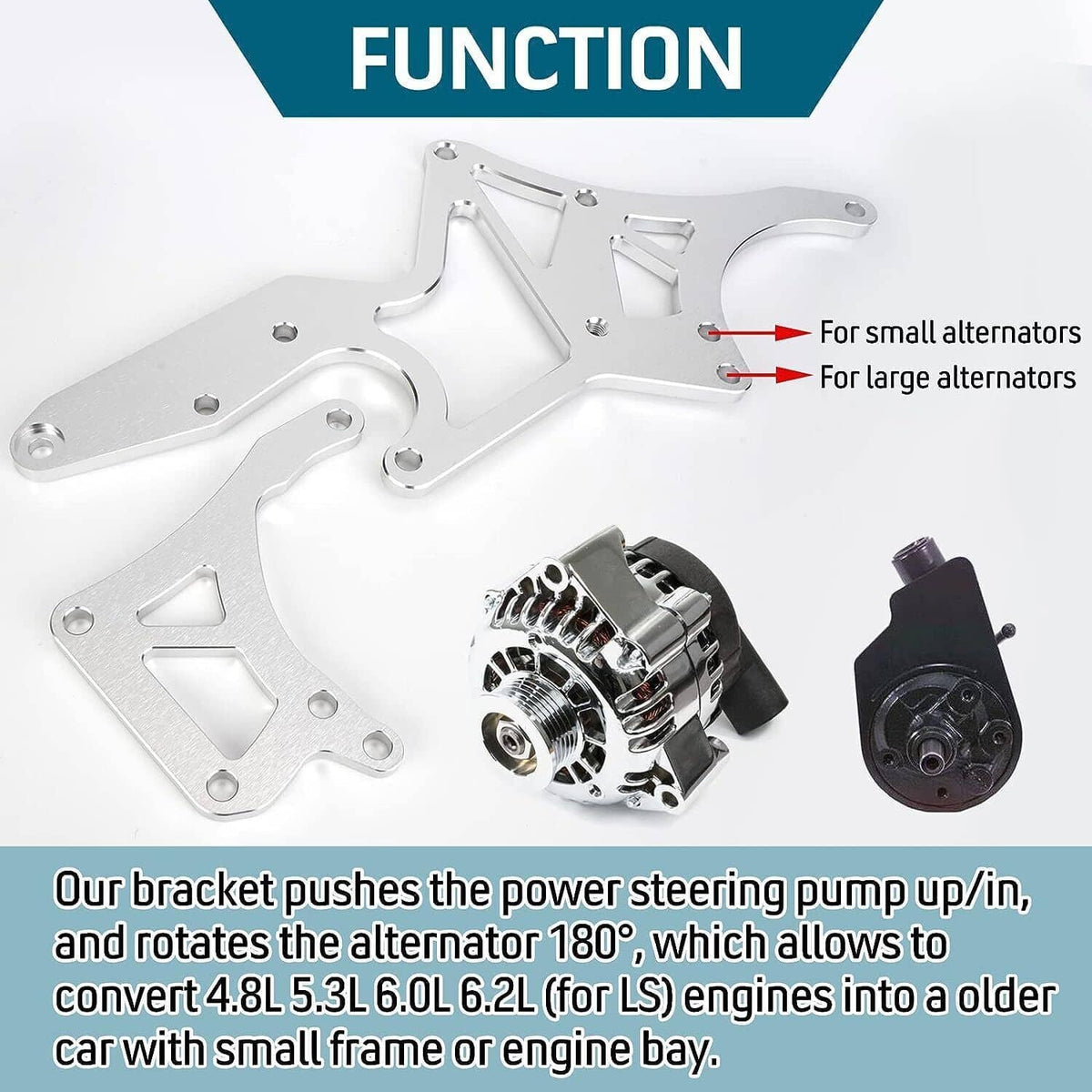 Bethesda Industrial LS Engine Serpentine Alternator Bracket Power Steering Pump For LS1 LS2 LS3 LS6