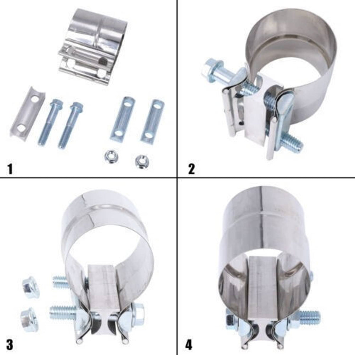 Bethesda Industrial 4Pcs Stainless Lap Joint Exhaust Clamp Sleeve Band For 2.5" inch 2 1/2" OD Pipe