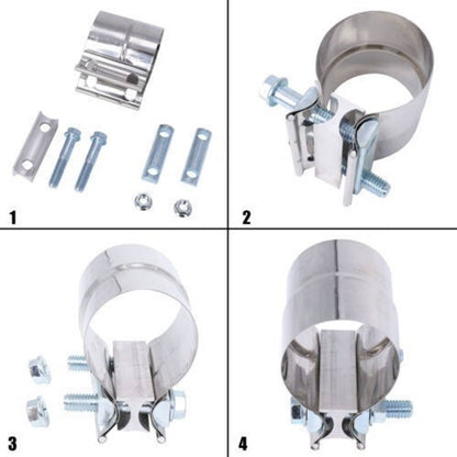 Bethesda Industrial 4Pcs Stainless Lap Joint Exhaust Clamp Sleeve Band For 2.5" inch 2 1/2" OD Pipe