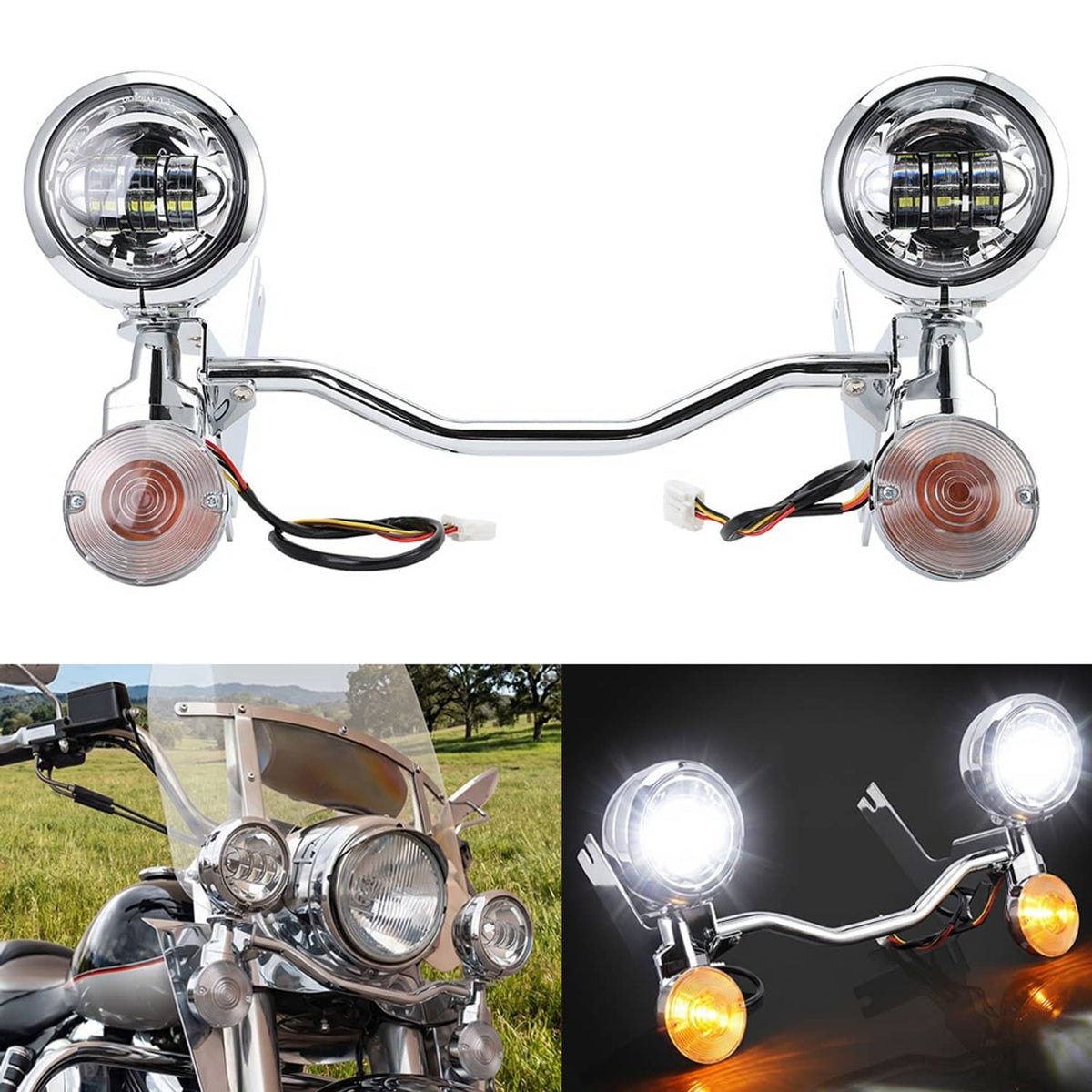 Bethesda Industrial LED Passing Fog Spot Light Turn Signal Lamp Bar Fit For Harley Road King 94-13