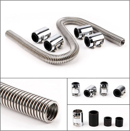 Bethesda Industrial Universal 48" Stainless Steel Radiator Flexible Coolant Water Hose W/ Caps Kit