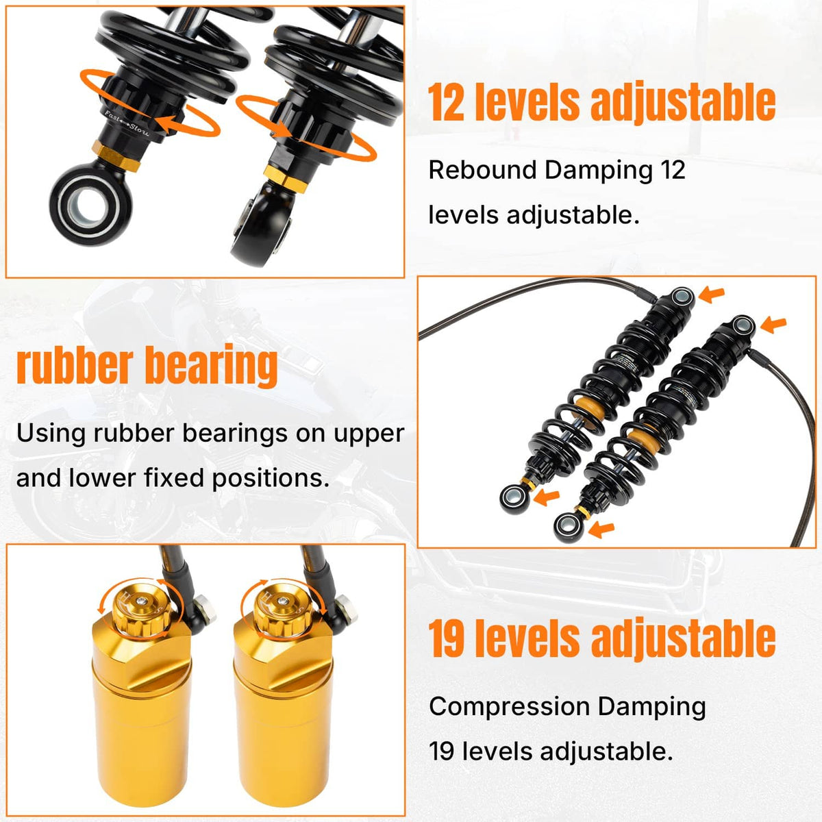 Bethesda Industrial 13" Adjustable Remote Reservoir Rear Shocks Set For Harley Road Glide 2014-2025