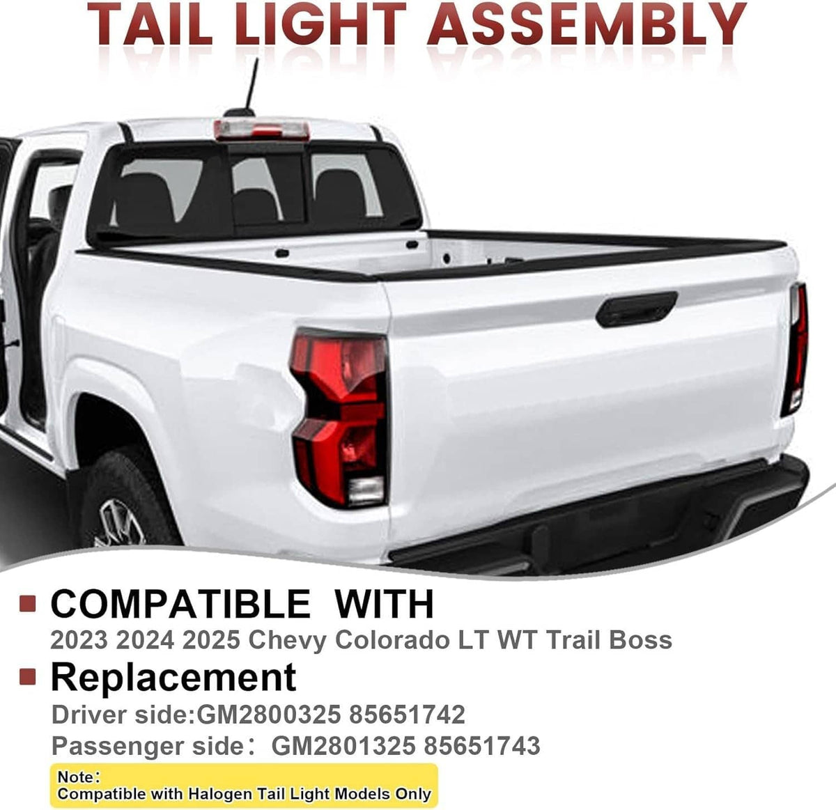 Bethesda Industrial Driver & Passenger Side Halogen Tail Lights w/ Bulb For 2023 2024 Chevy Colorado